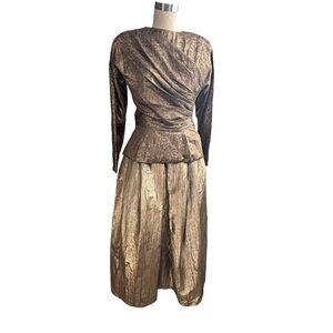 Carolyne Roehm vintage designer 2 piece skirt and top bronze/gold jacquard dress